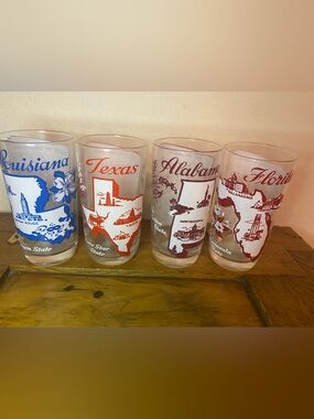 Vintage Atlas State Map Drinking Glasses 1950s